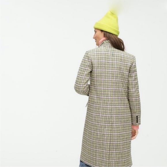 J. Crew Plaid Long Peacoat Double Breasted Italian Wool Ivory Pink Size 4 - Picture 4 of 14
